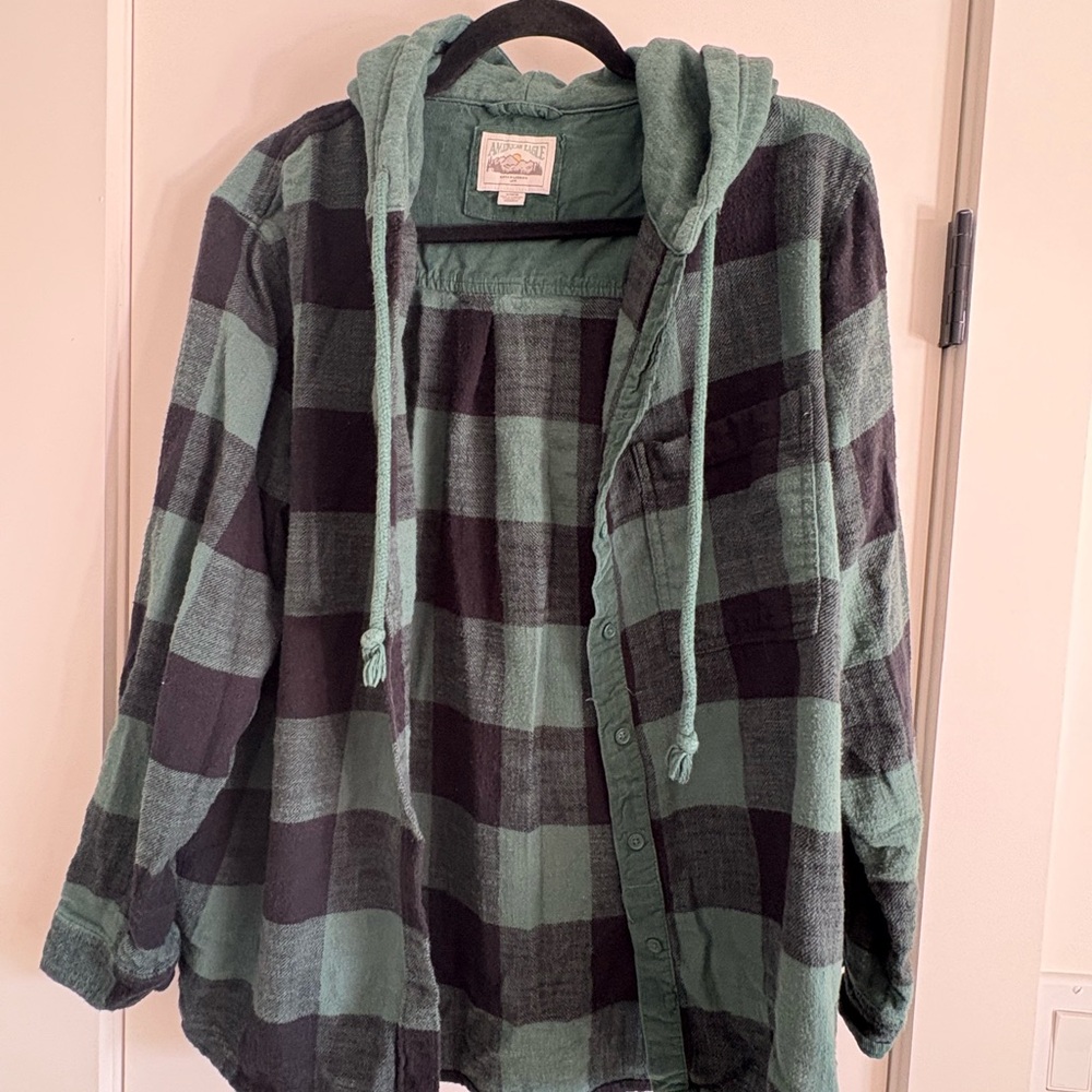 American Eagle Outfitters Green Hooded Shirt
